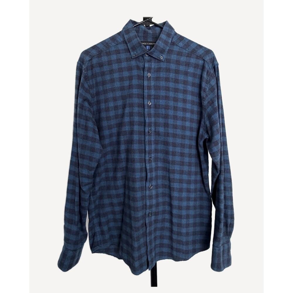 Vince Camuto Men's Blue Plaid Flannel Button Down M EUC